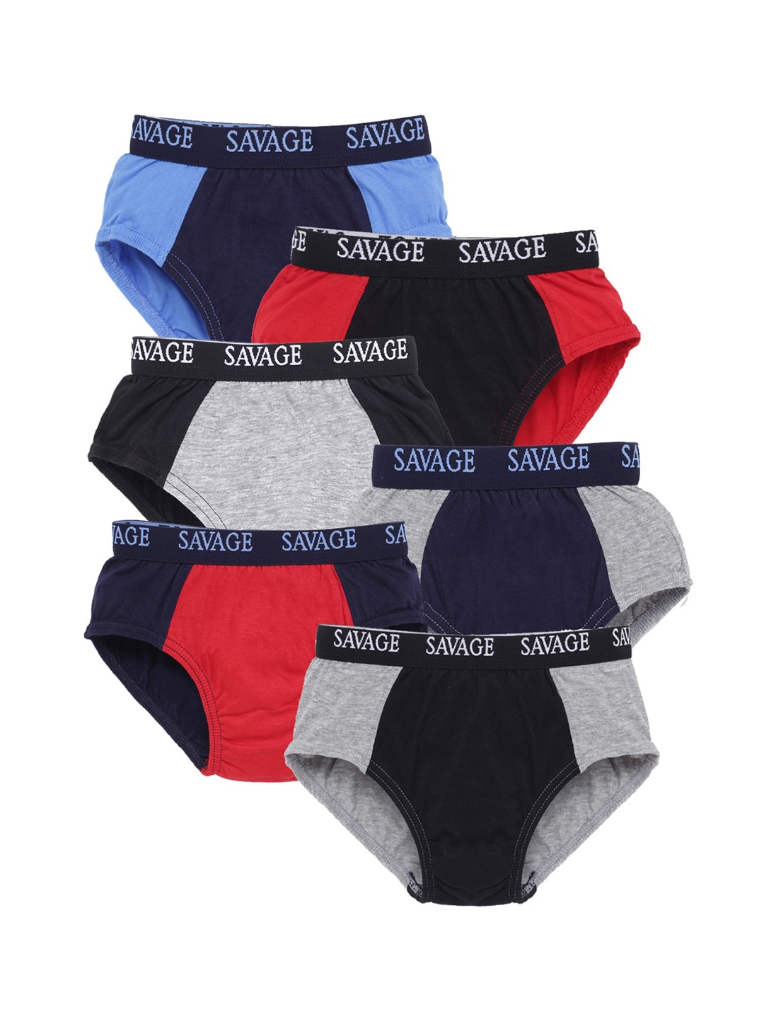 

SAVAGE Boys Pack Of 6 Colourblocked Basic Briefs, Grey