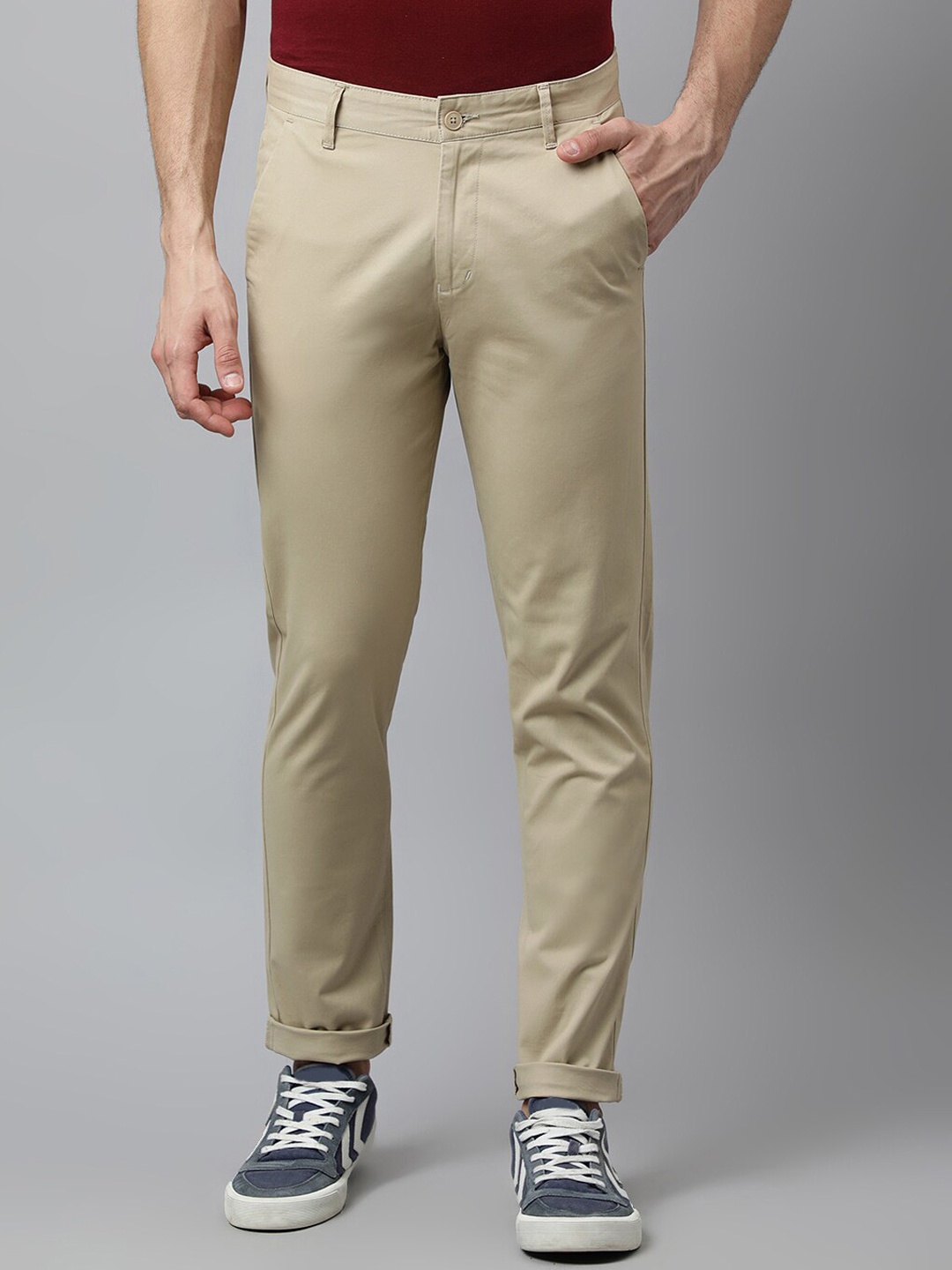 

Richlook Men Khaki Smart Slim Fit Chinos Trousers