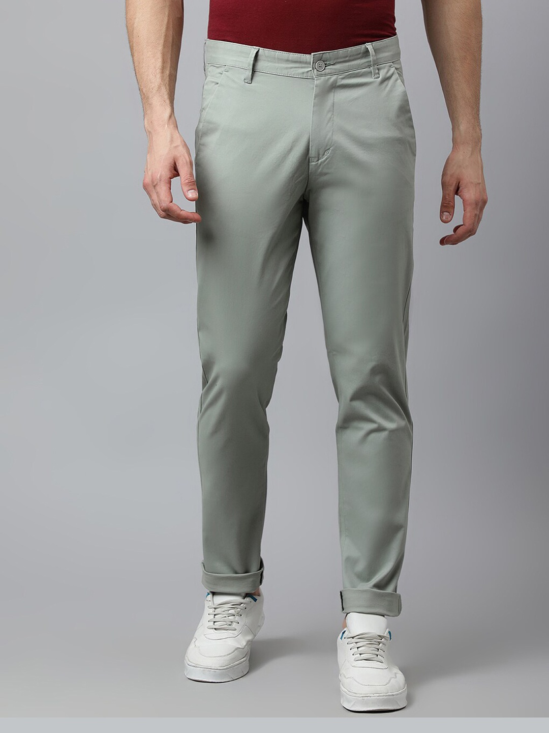 

Richlook Men Olive Green Smart Slim Fit Chinos Trousers