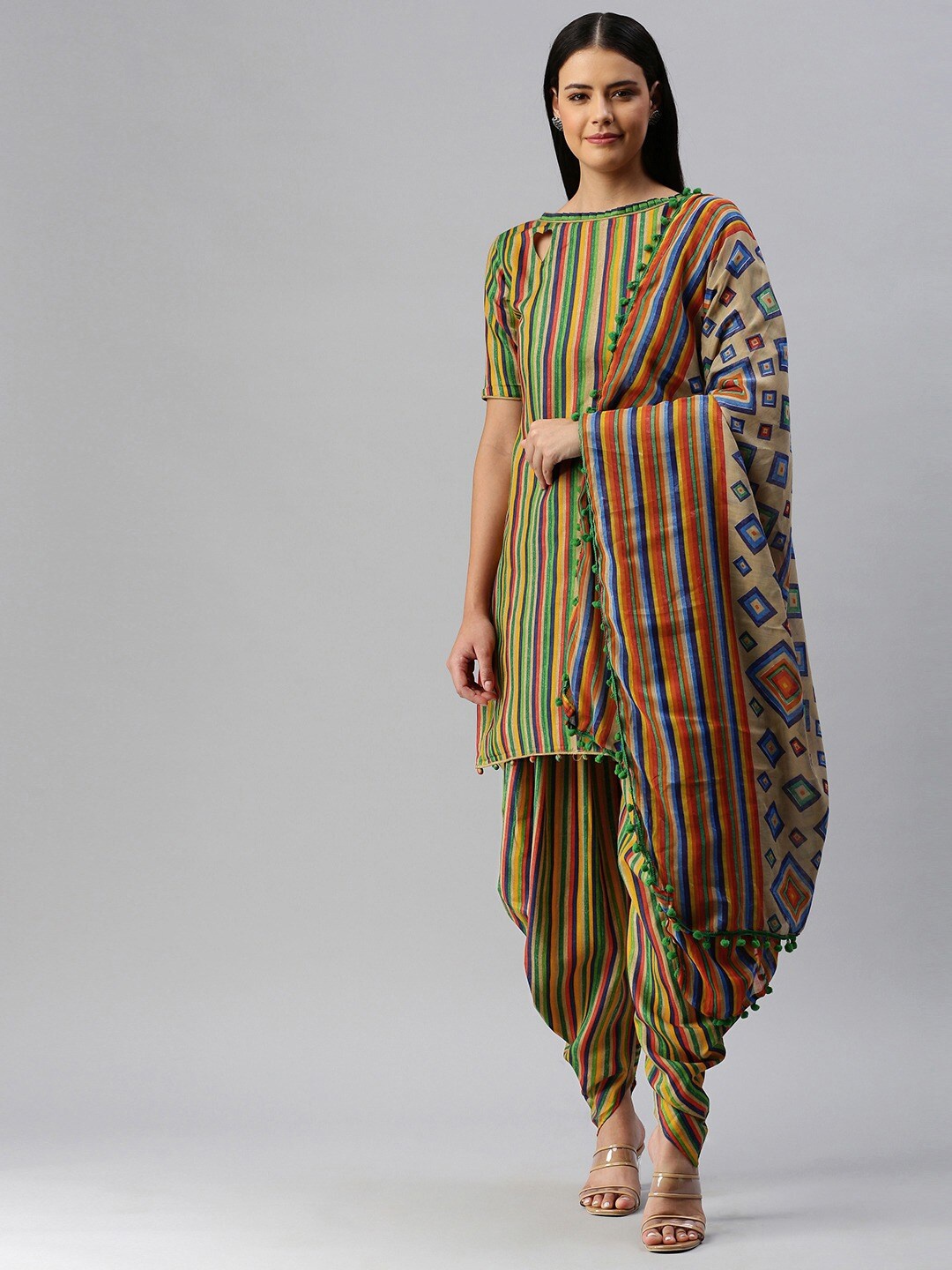 

SHAVYA Green & Yellow Printed Unstitched Dress Material