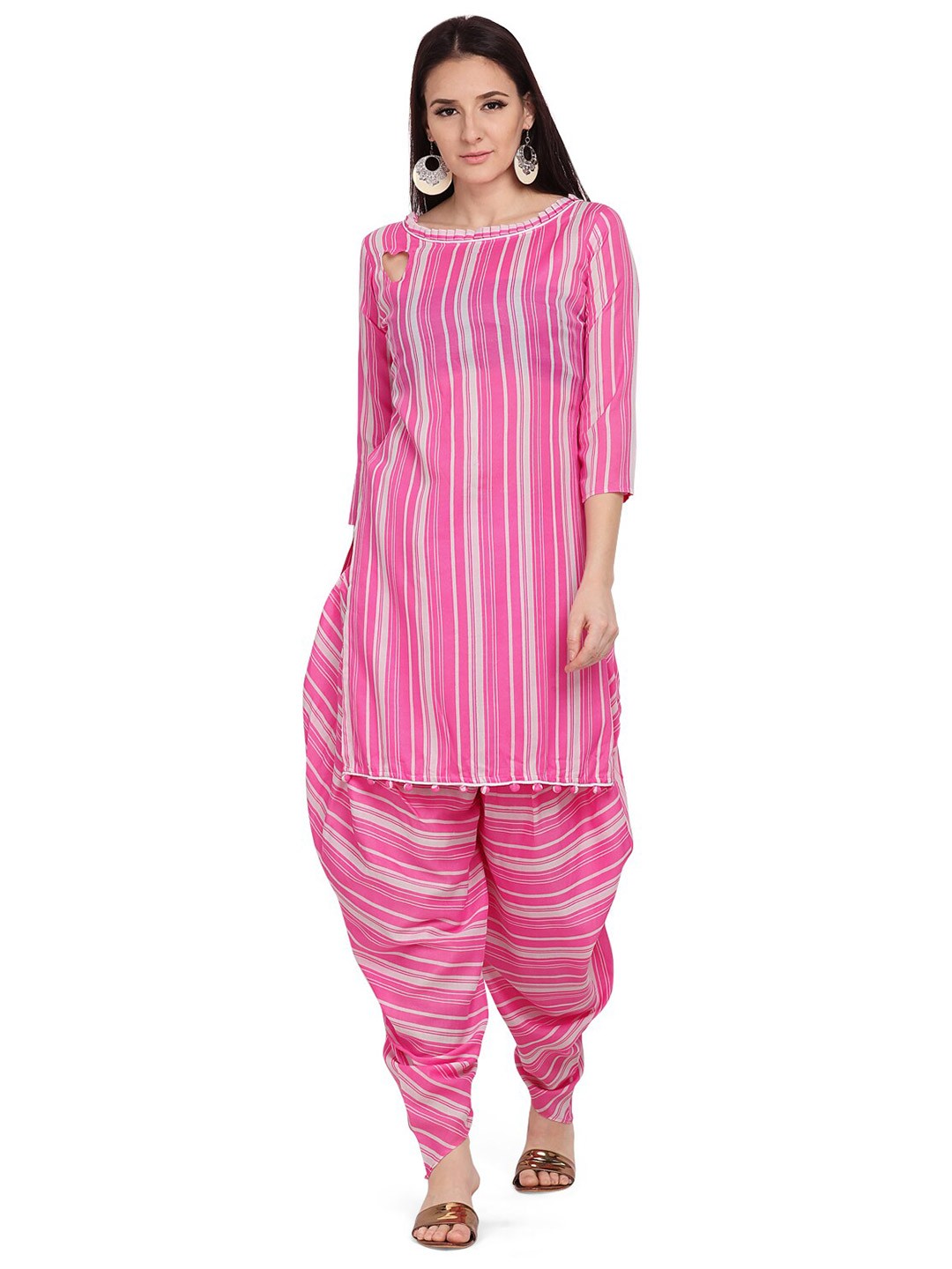

SHAVYA Pink & White Printed Unstitched Dress Material