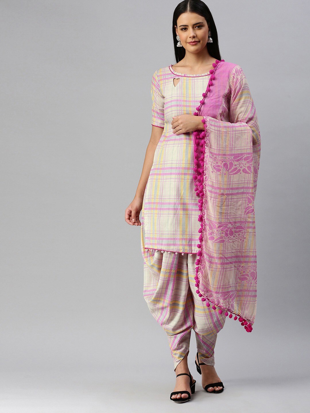 

SHAVYA Pink & Yellow Printed Unstitched Dress Material