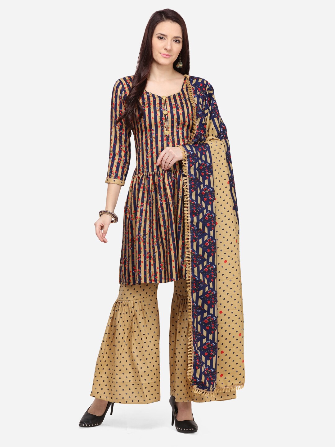 

SHAVYA Blue & Beige Printed Unstitched Dress Material