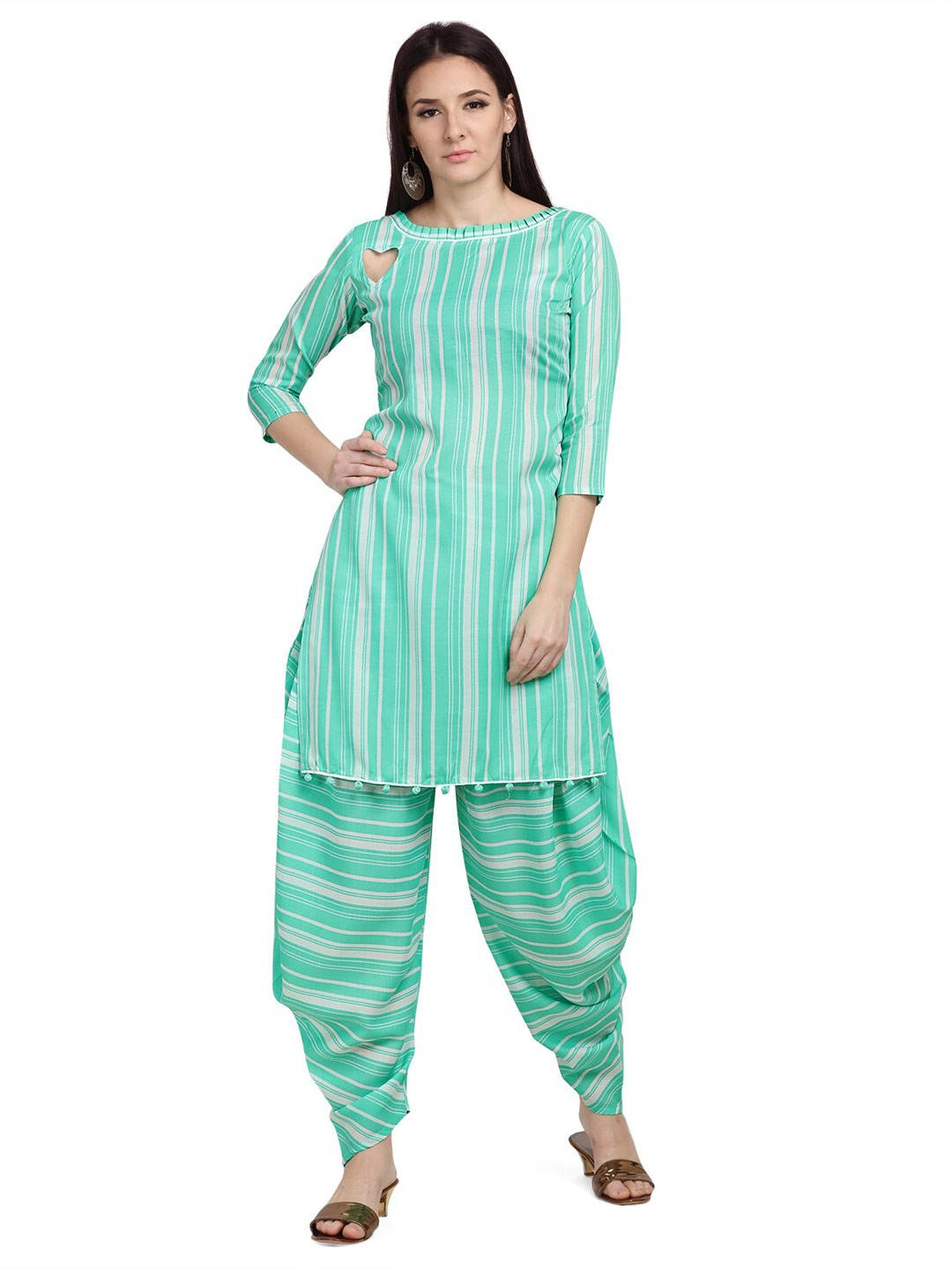 

SHAVYA Sea Green & White Printed Unstitched Dress Material