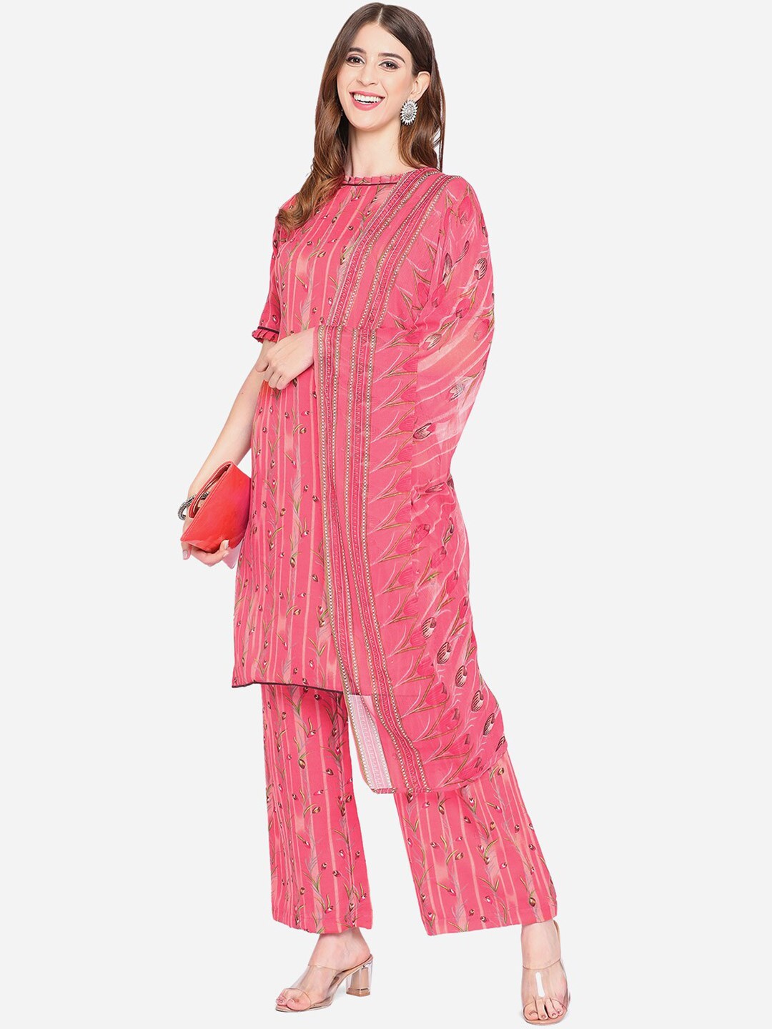

SHAVYA Pink Printed Unstitched Dress Material