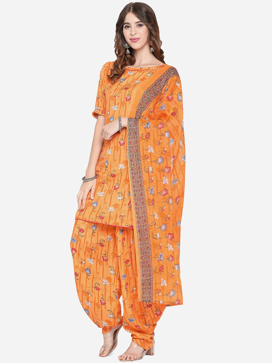 

SHAVYA Mustard & Blue Printed Unstitched Dress Material