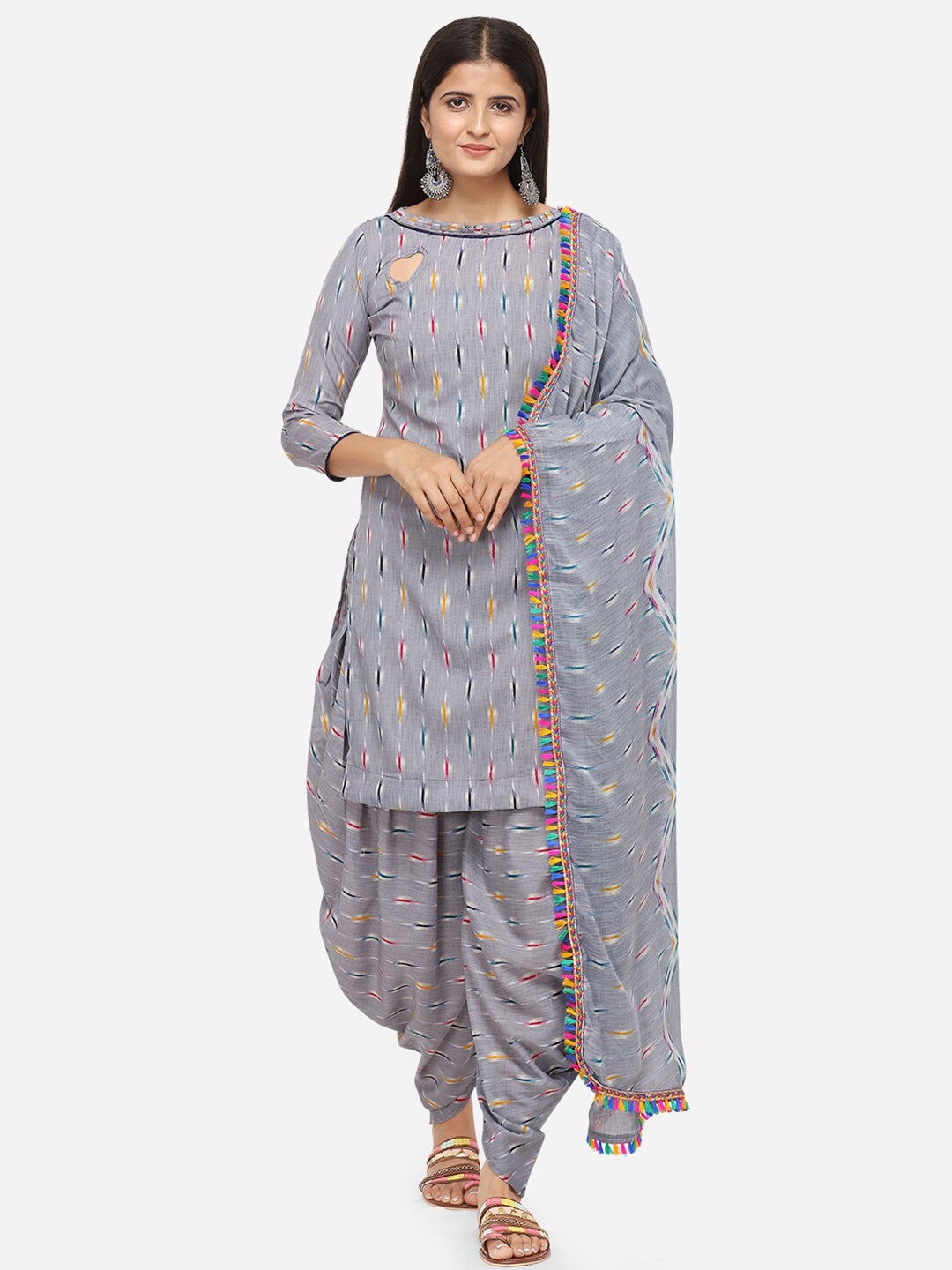 

SHAVYA Grey & Yellow Printed Unstitched Dress Material