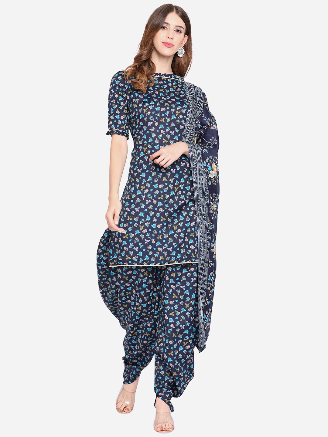 

SHAVYA Navy Blue & Green Printed Unstitched Dress Material