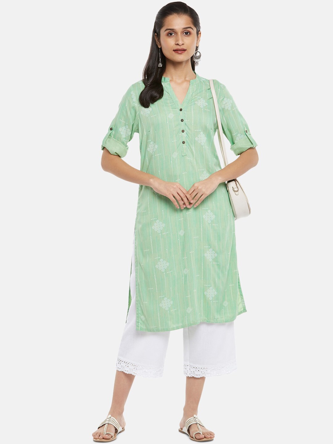 

RANGMANCH BY PANTALOONS Women Green Ethnic Motifs Thread Work Kurta