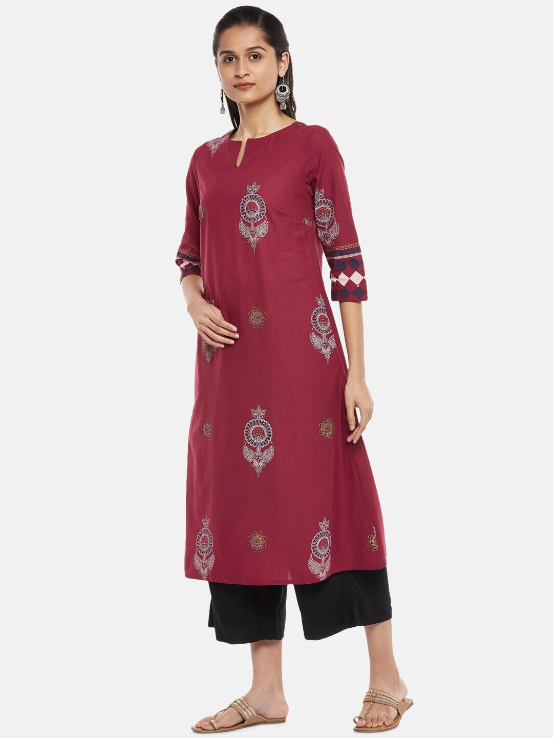 

RANGMANCH BY PANTALOONS Women Red Ethnic Motifs Printed Thread Work Kurta