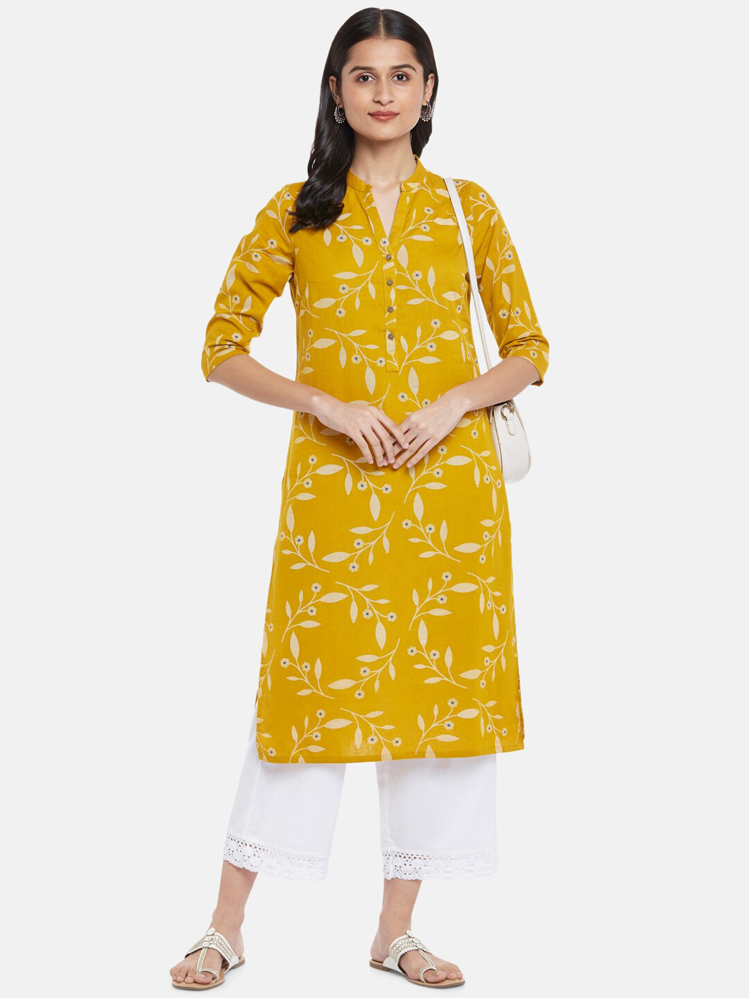 

RANGMANCH BY PANTALOONS Women Mustard Yellow Embroidered Kurta