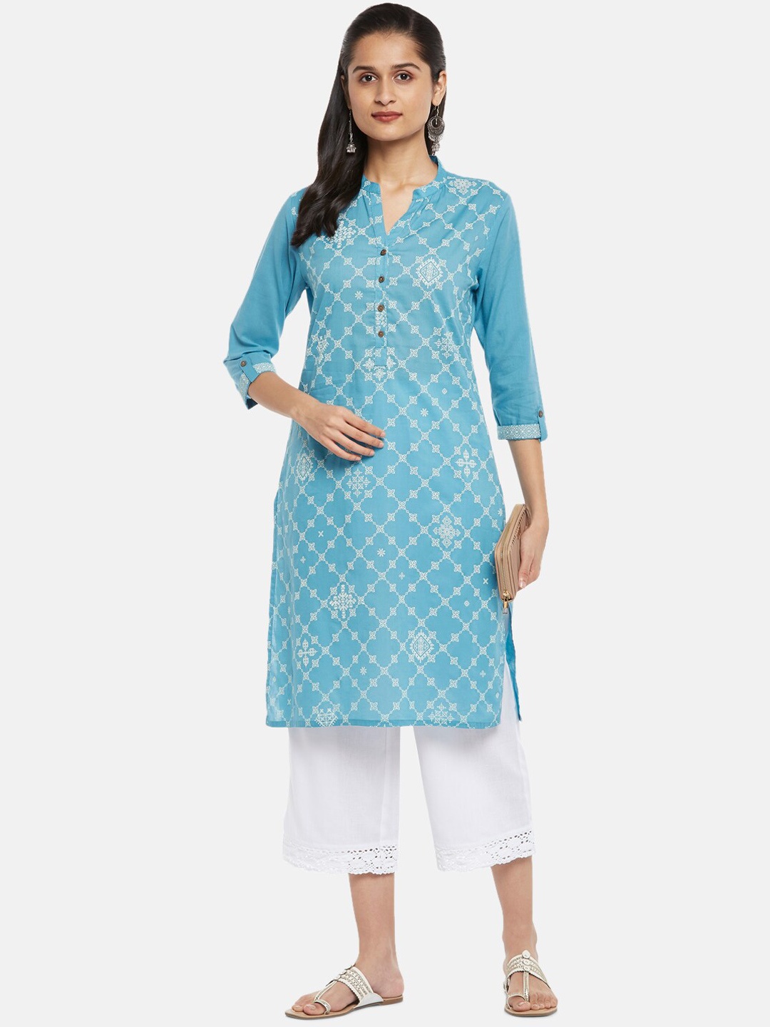 

RANGMANCH BY PANTALOONS Women Blue Ethnic Motifs Embroidered Thread Work Kurta