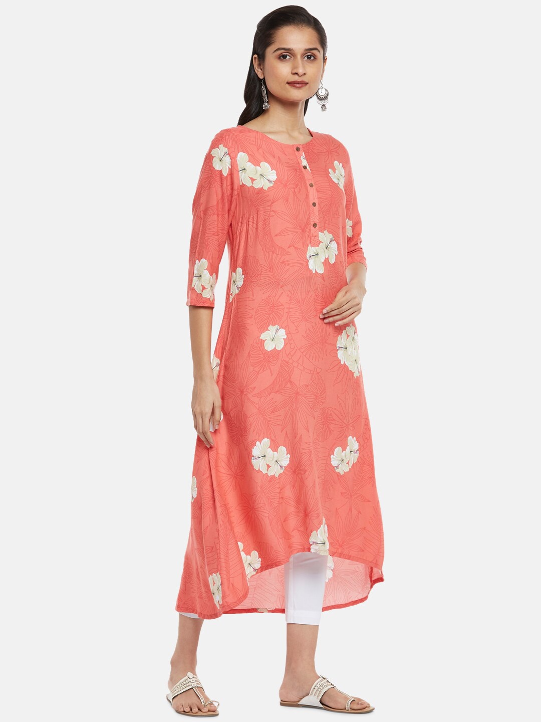 

RANGMANCH BY PANTALOONS Women Coral Floral Printed Kurta