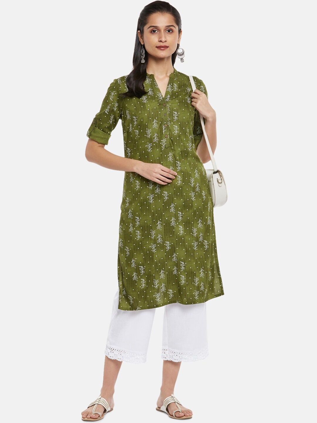 

RANGMANCH BY PANTALOONS Women Olive Green Ethnic Motifs Printed Kurta