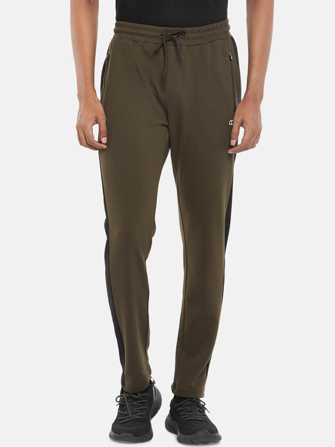 

Ajile by Pantaloons Men Olive Green Solid Cotton Slim Fit Track Pants