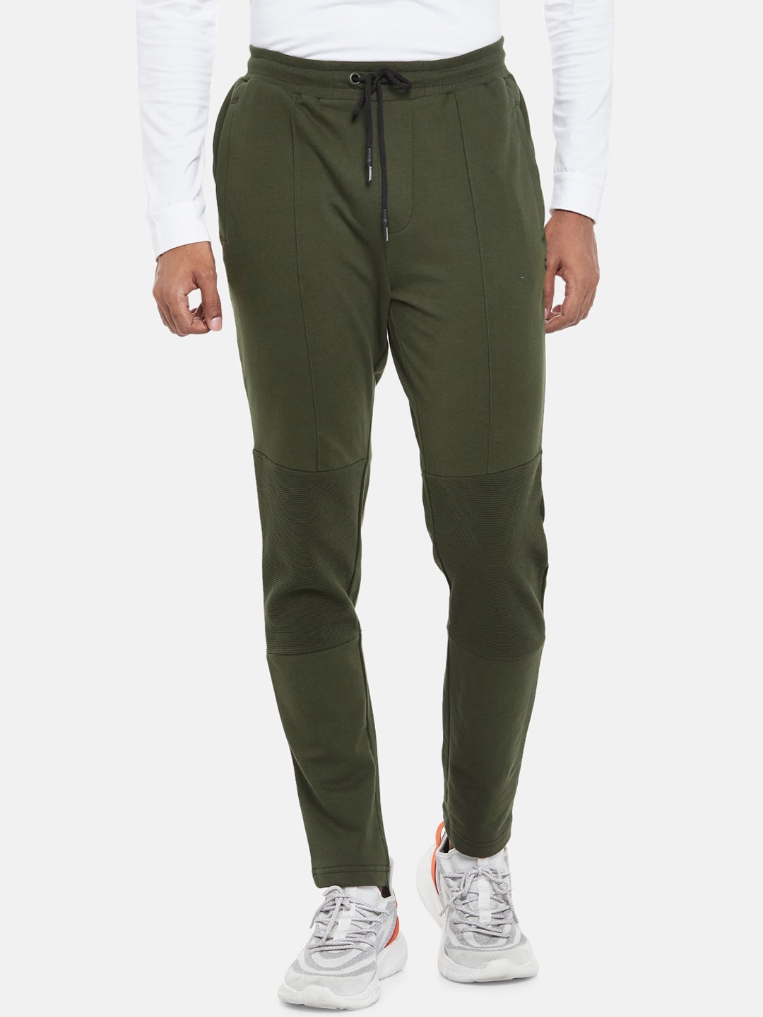 

Ajile by Pantaloons Men Olive Green Solid Slim Fit Cotton Track Pants