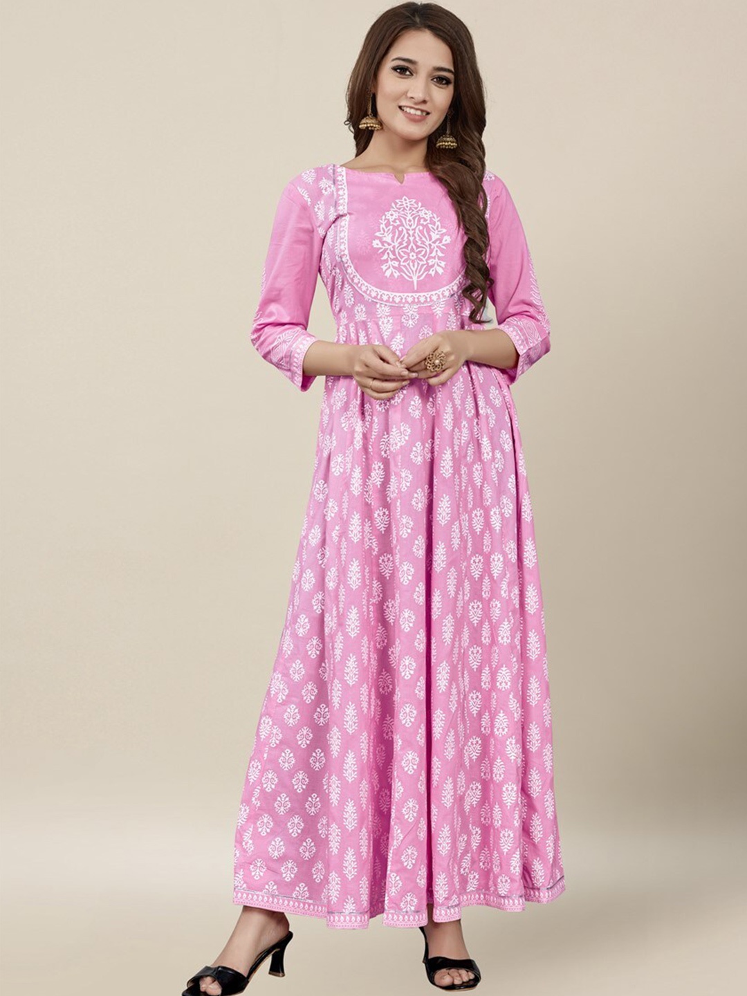 

Vedic Pink & Pink Ethnic Motifs Printed Pure Cotton Anarkali Kurti