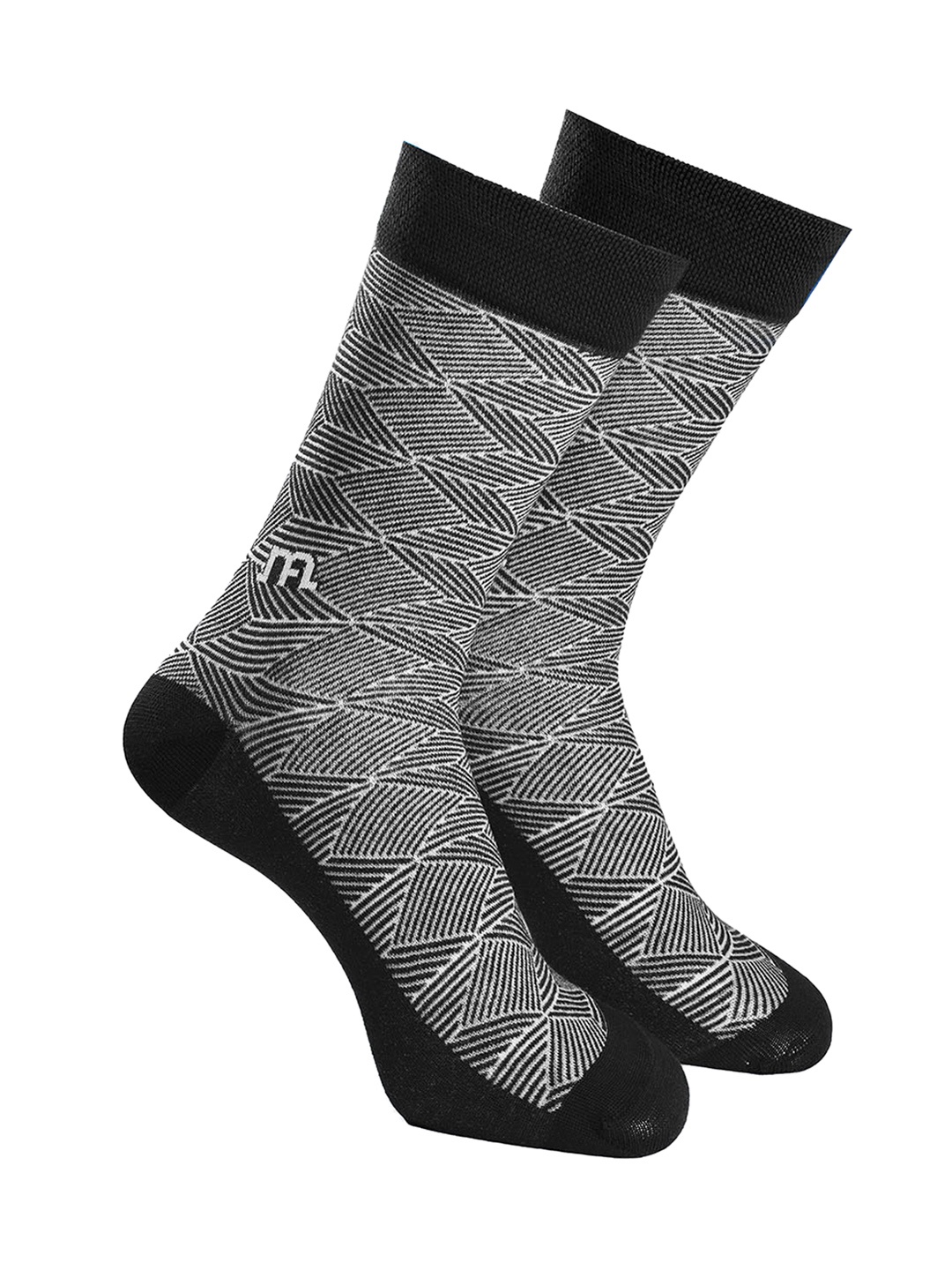 

Man Arden Men Black & White Patterned Cotton Calf Length Socks