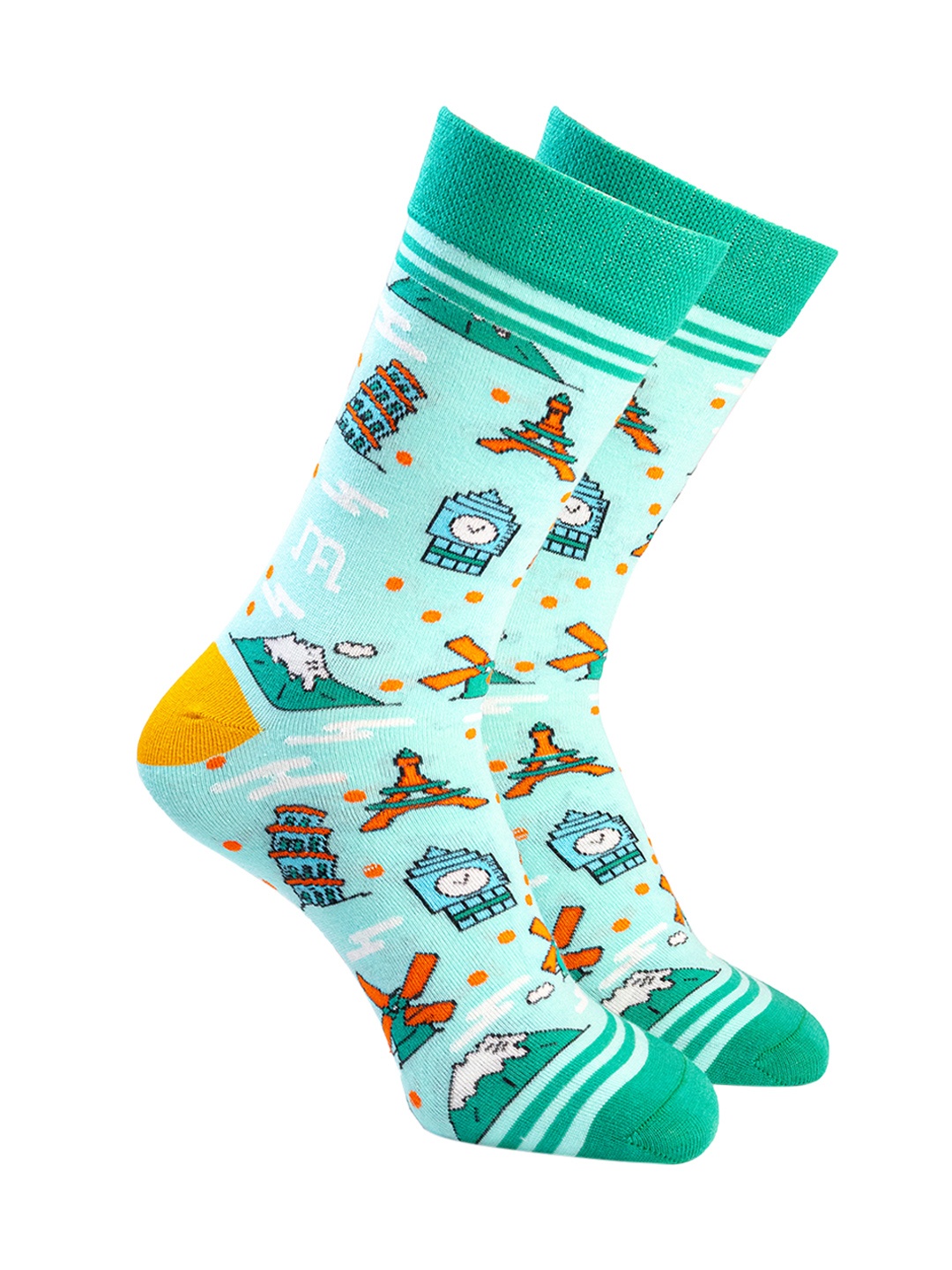 

Man Arden Men Green & Blue Patterned Cotton Calf-Length Socks