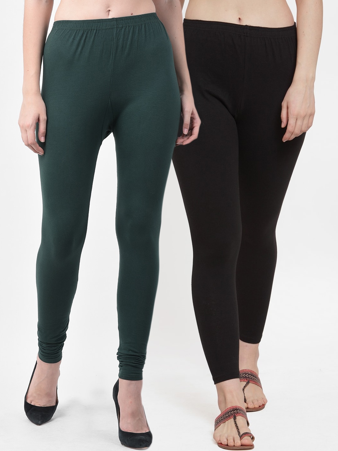 

Jinfo Women Pack Of 2 Solid Ankle-Length Leggings, Black