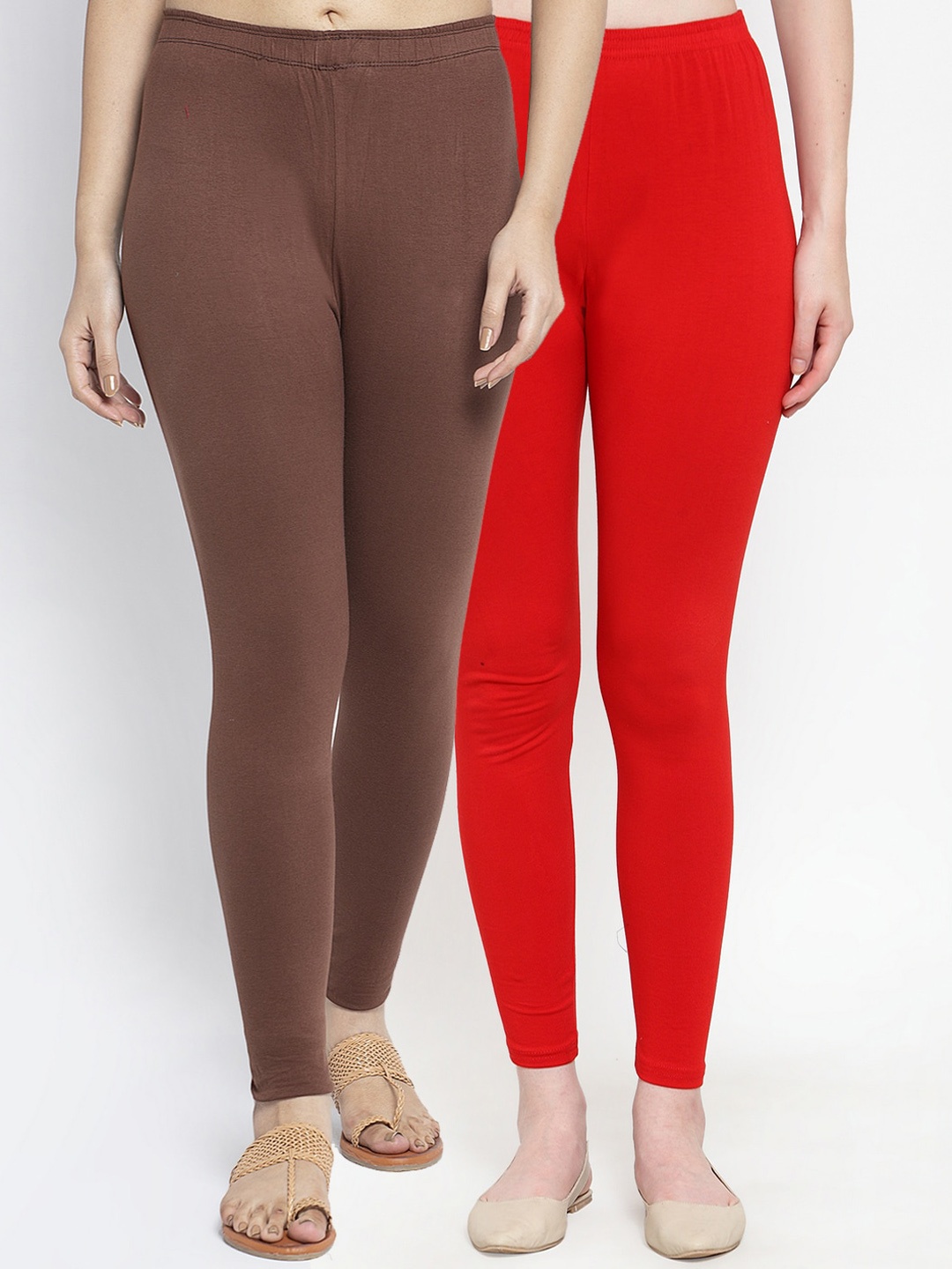 

Jinfo Women Pack of 2 Solid Ankle Length Leggings, Red