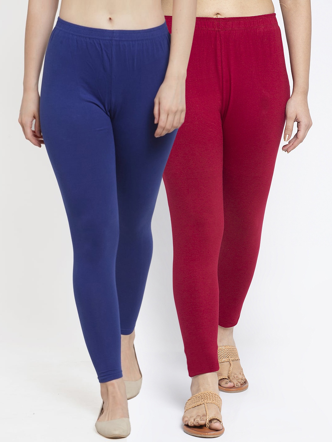 

Jinfo Women Pack Of 2 Solid Ankle-Length Leggings, Blue