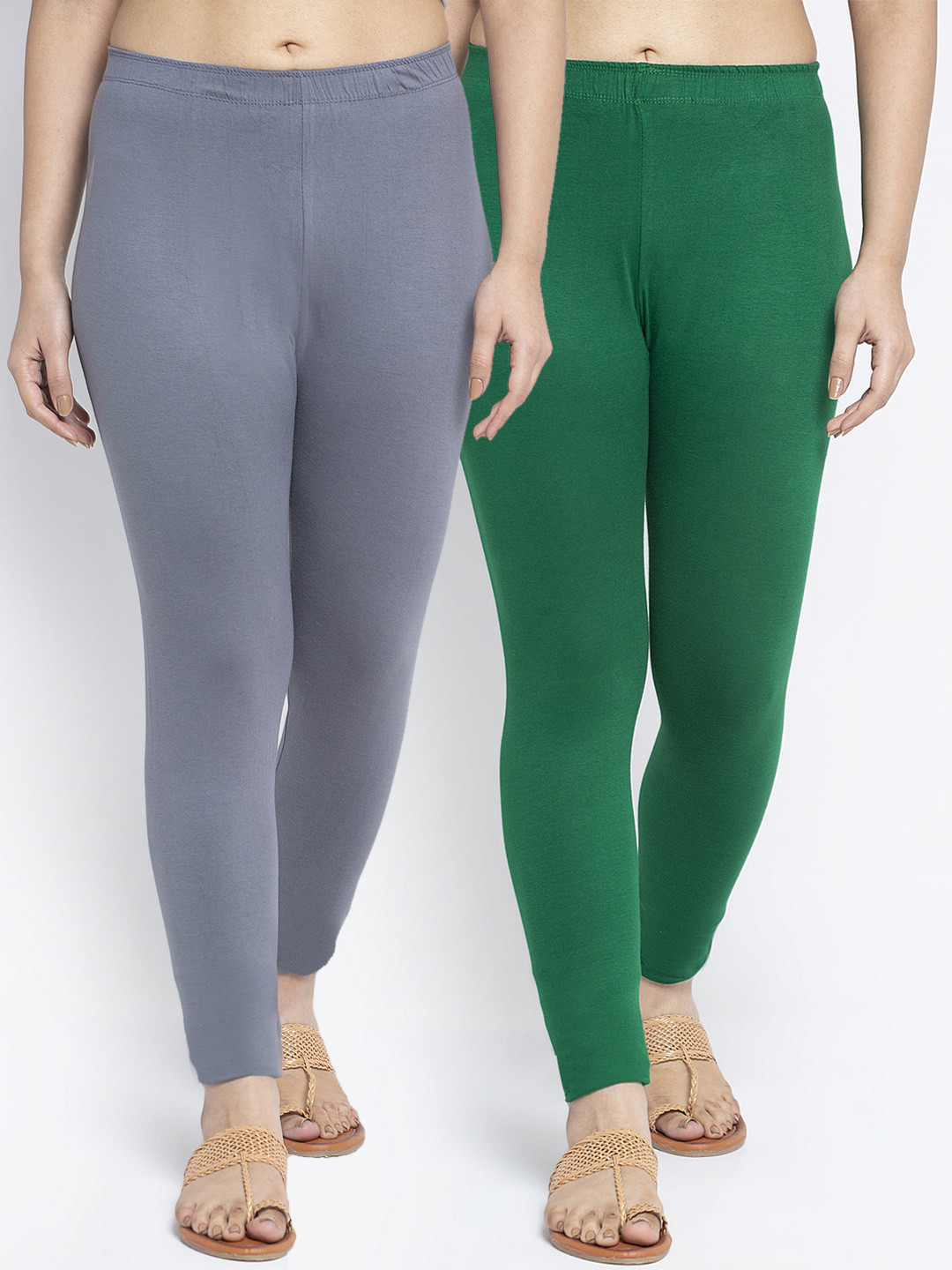 

Jinfo Women Pack Of 2 Solid Ankle-Length Leggings, Grey