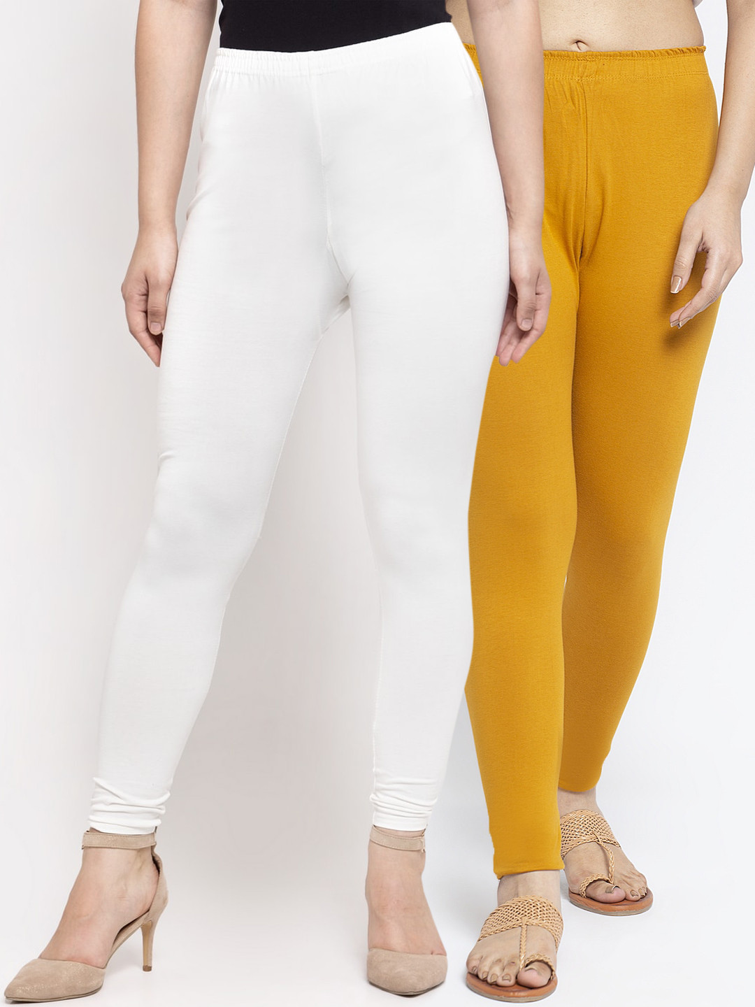 

Jinfo Women Pack Of 2 Solid Ankle-Length Leggings, White