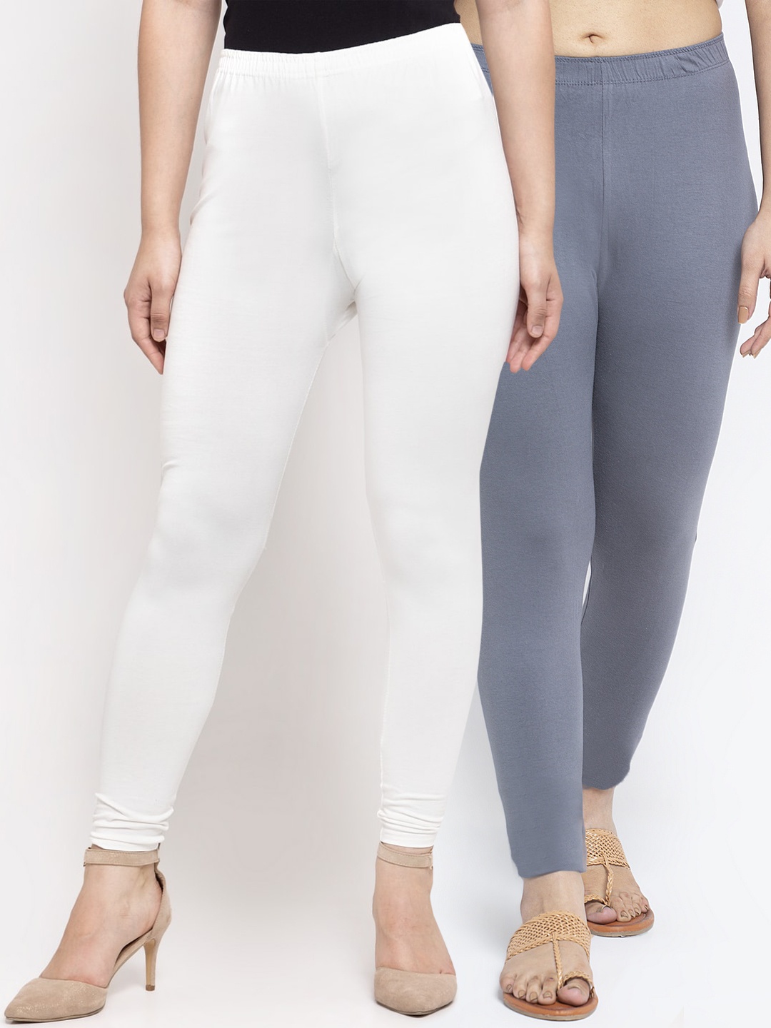 

Jinfo Women Pack Of 2 Solid Ankle-Length Leggings, White