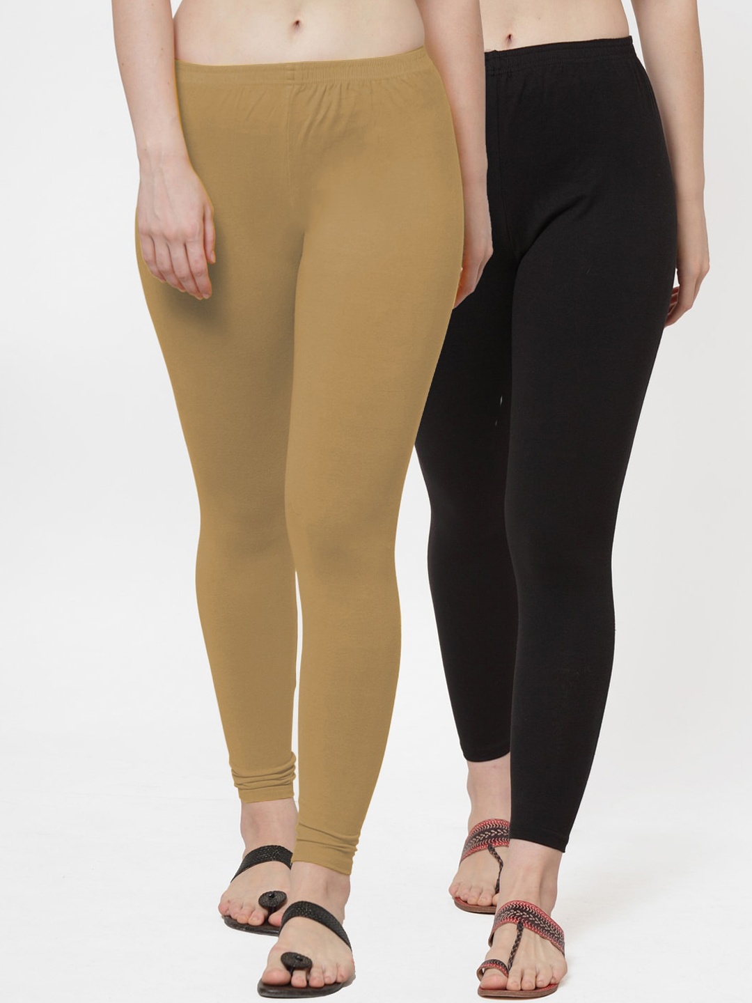

Jinfo Women Pack Of 2 Solid Ankle-Length Leggings, Black