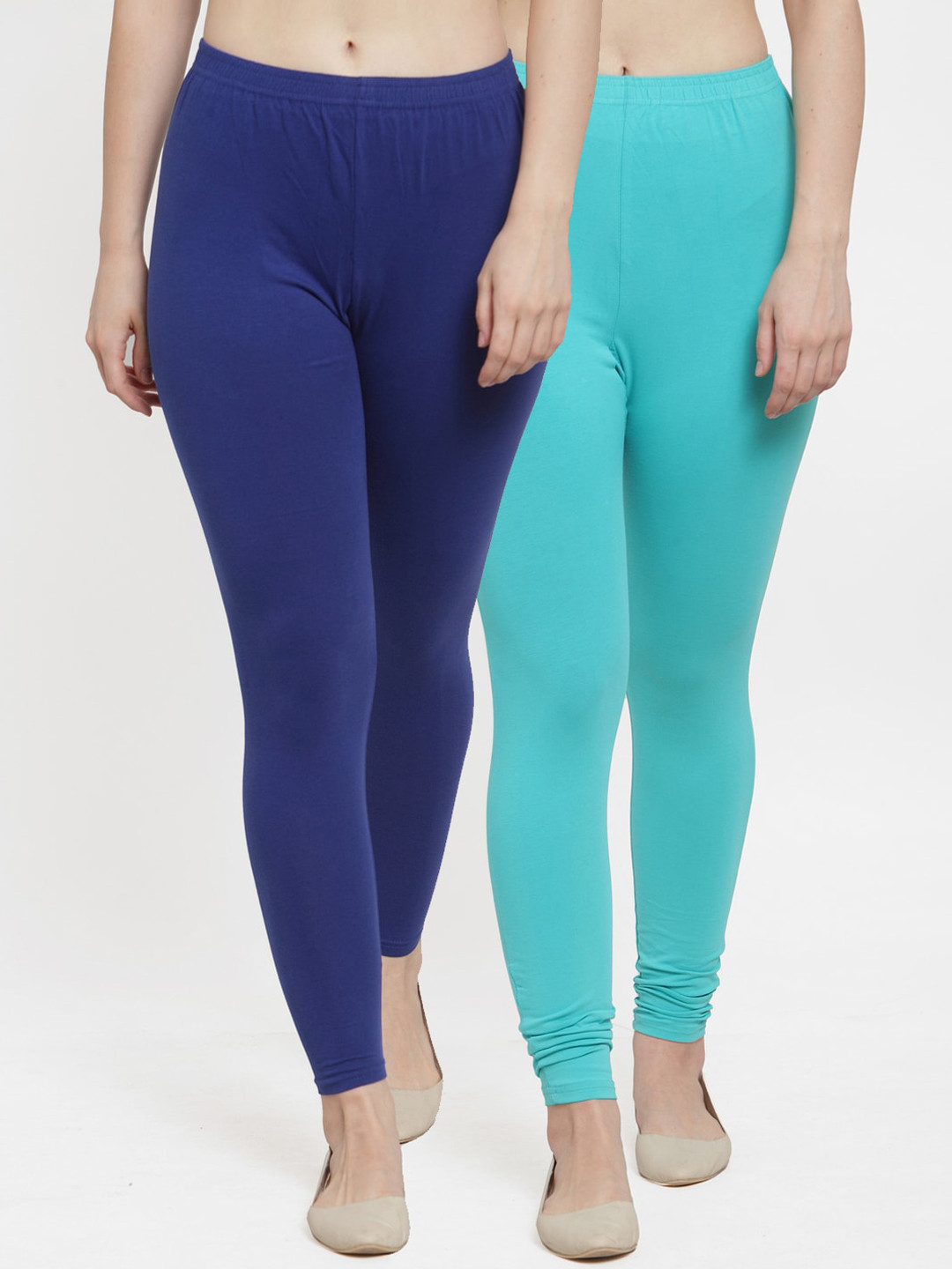 

Jinfo Women Pack Of 2 Solid Ankle-Length Leggings, Blue