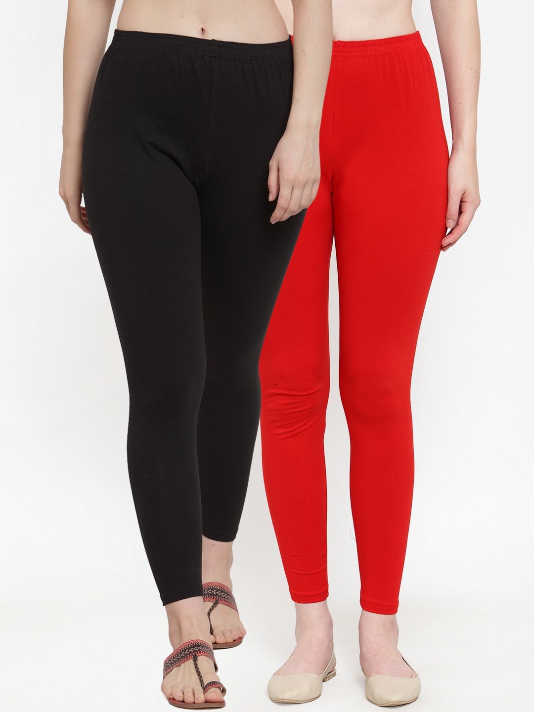 

Jinfo Women Pack of 2 Solid Ankle Length Leggings, Black