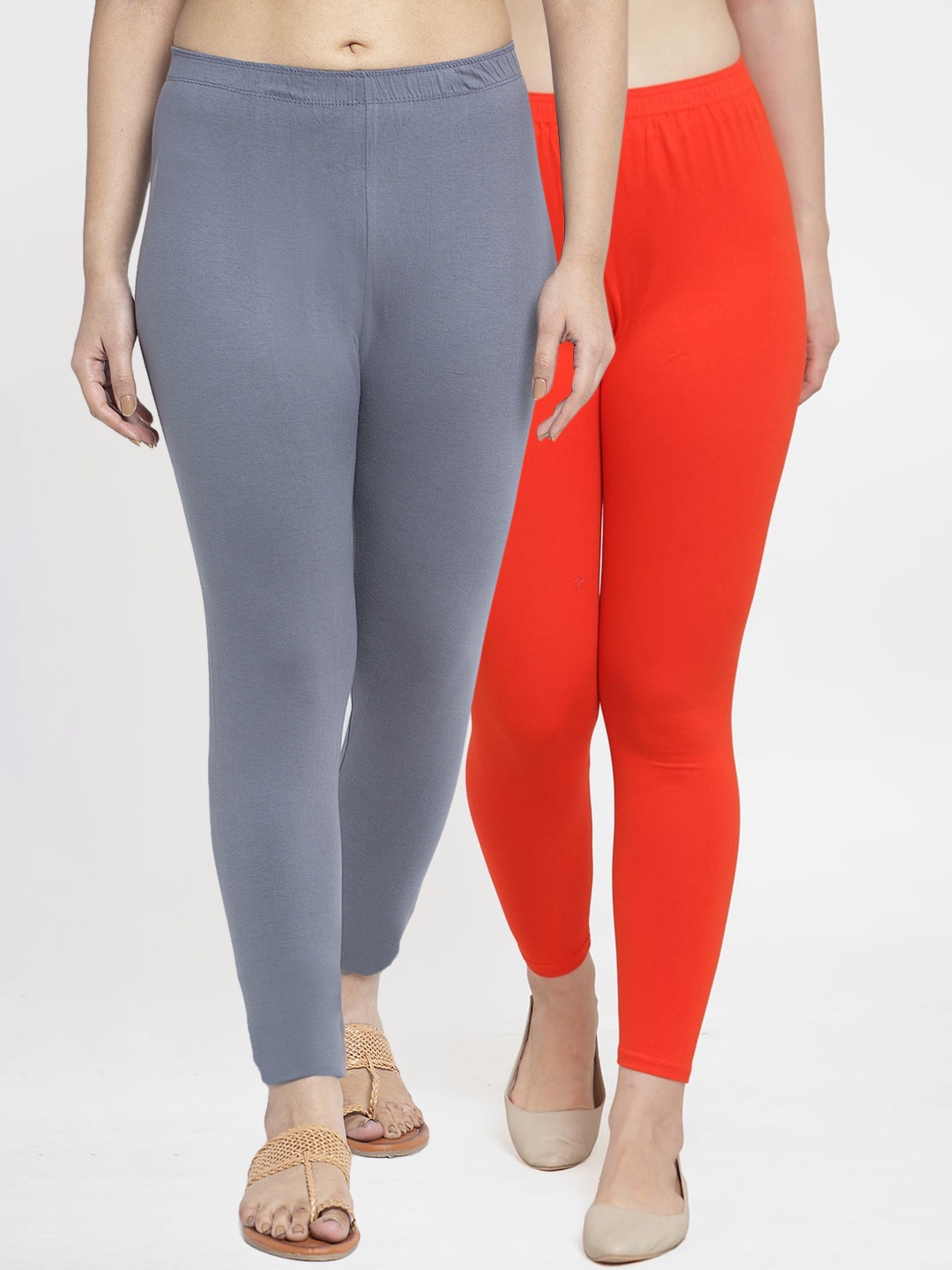 

Jinfo Women Pack of 2 Grey & Red Solid Ankle-Length Leggings