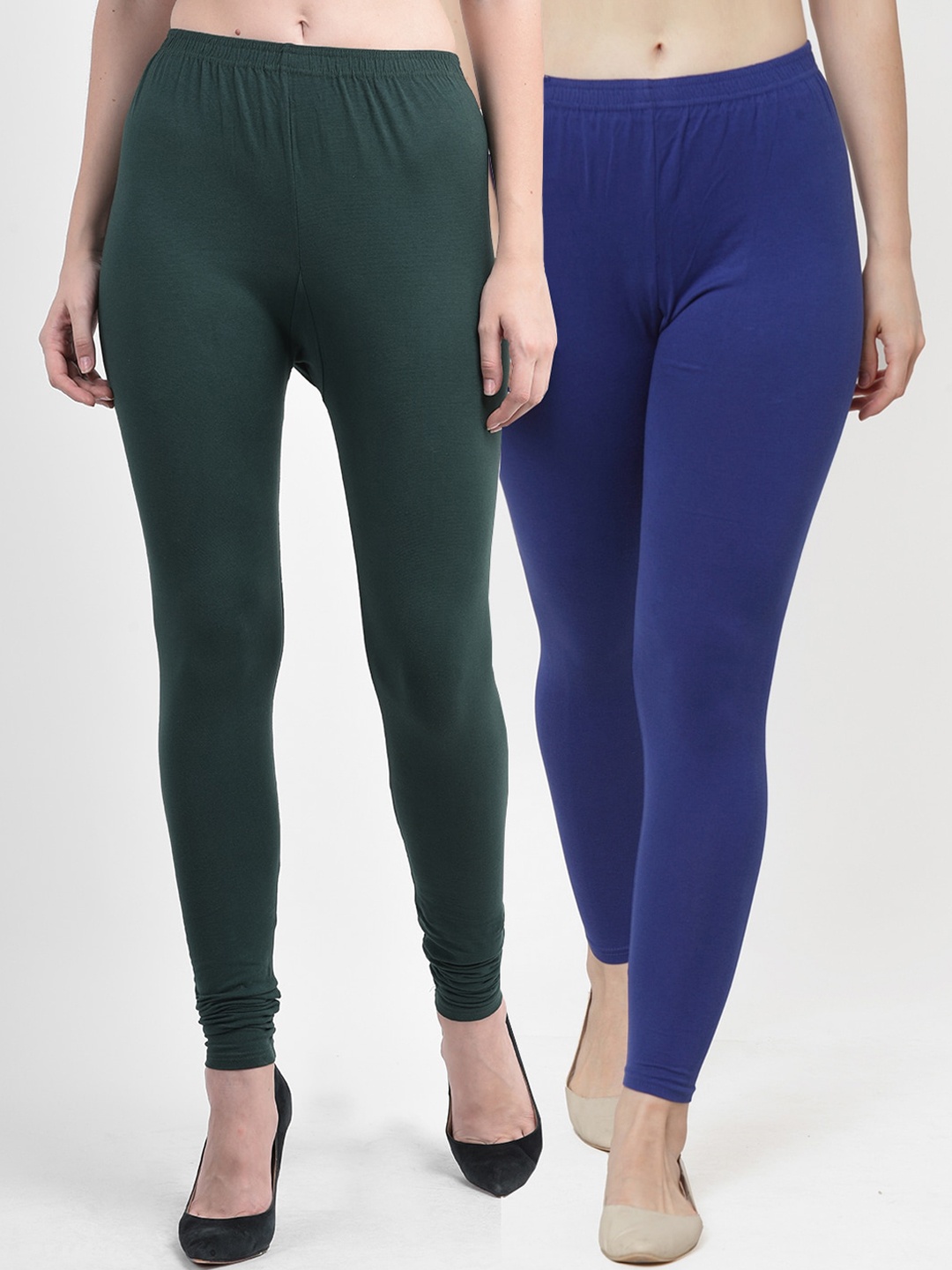 

Jinfo Women Set Of 2 Cotton Lycra Ankle-Length Leggings, Blue