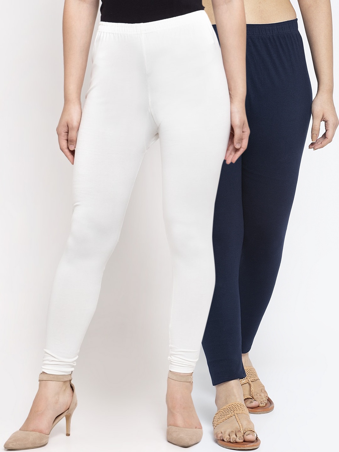 

Jinfo Women Pack Of 2 Solid Ankle-Length Leggings, White
