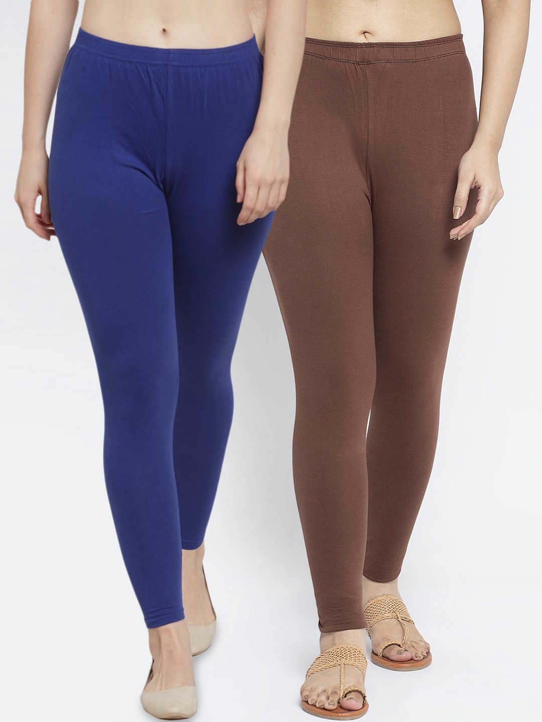 

Jinfo Women Pack Of 2 Solid Ankle-Length Leggings, Blue