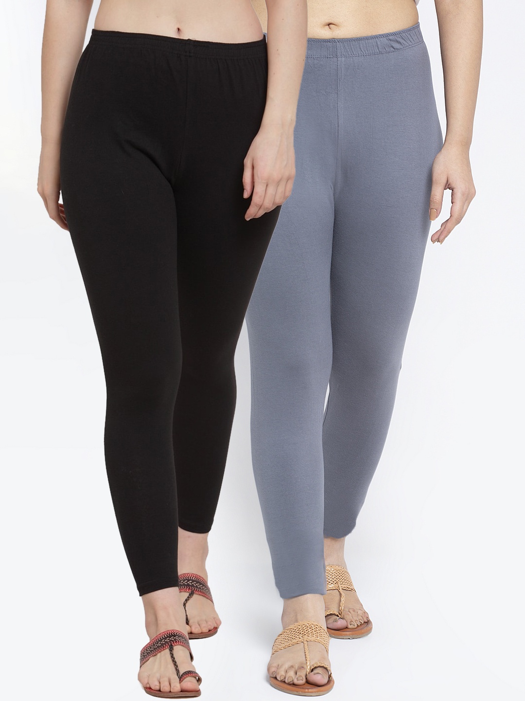 

Jinfo Women Pack Of 2 Solid Ankle-Length Leggings, Black