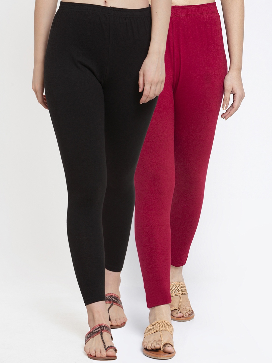 

Jinfo Women Pack Of 2 Solid Ankle-Length Leggings, Black