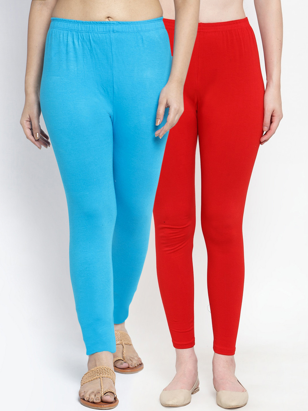 

Jinfo Women Pack Of 2 Red & Blue Solid Ankle Length Leggings
