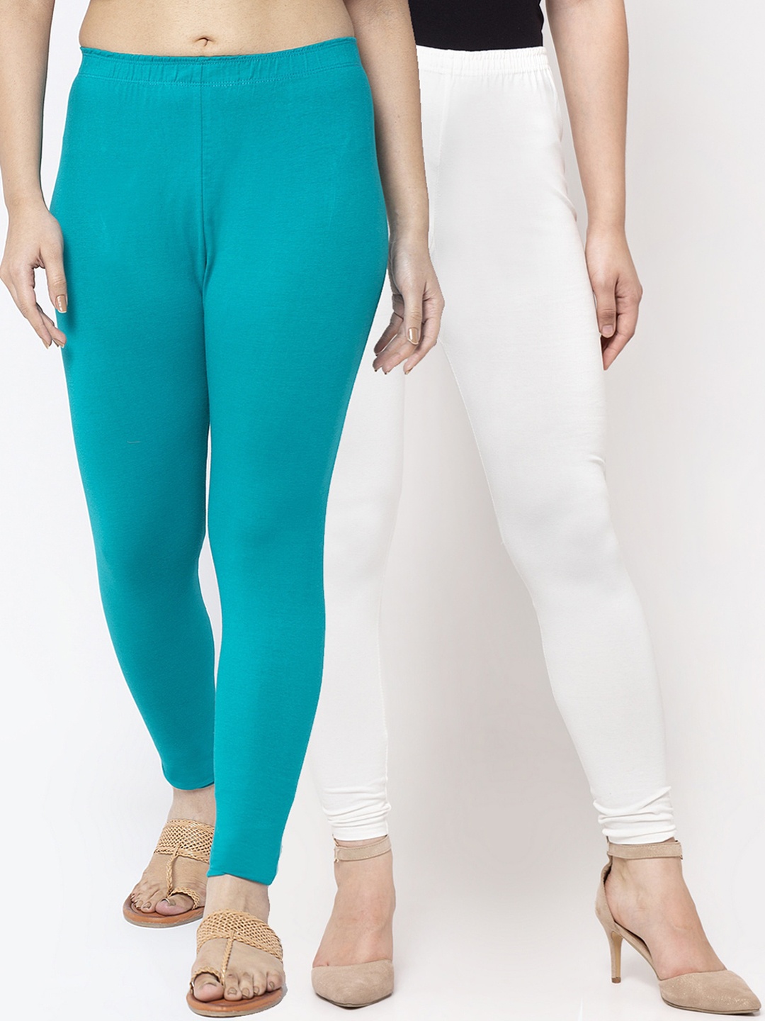 

Jinfo Women Pack Of 2 Solid Ankle-Length Leggings, White
