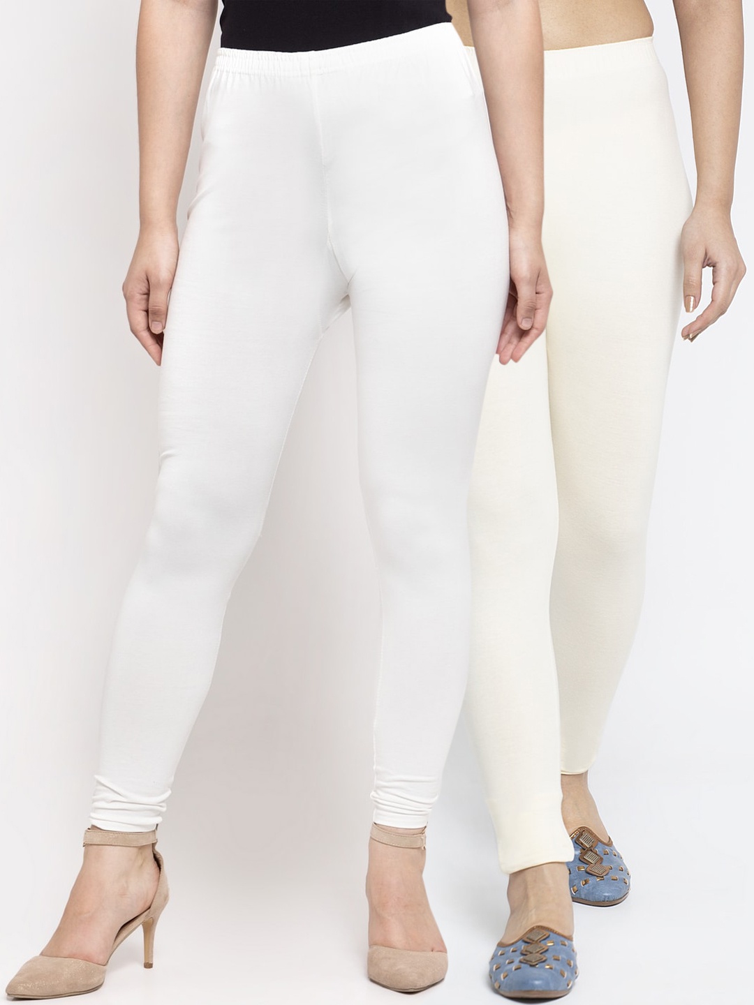 

Jinfo Women Pack Of 2 Solid Ankle-Length Leggings, White