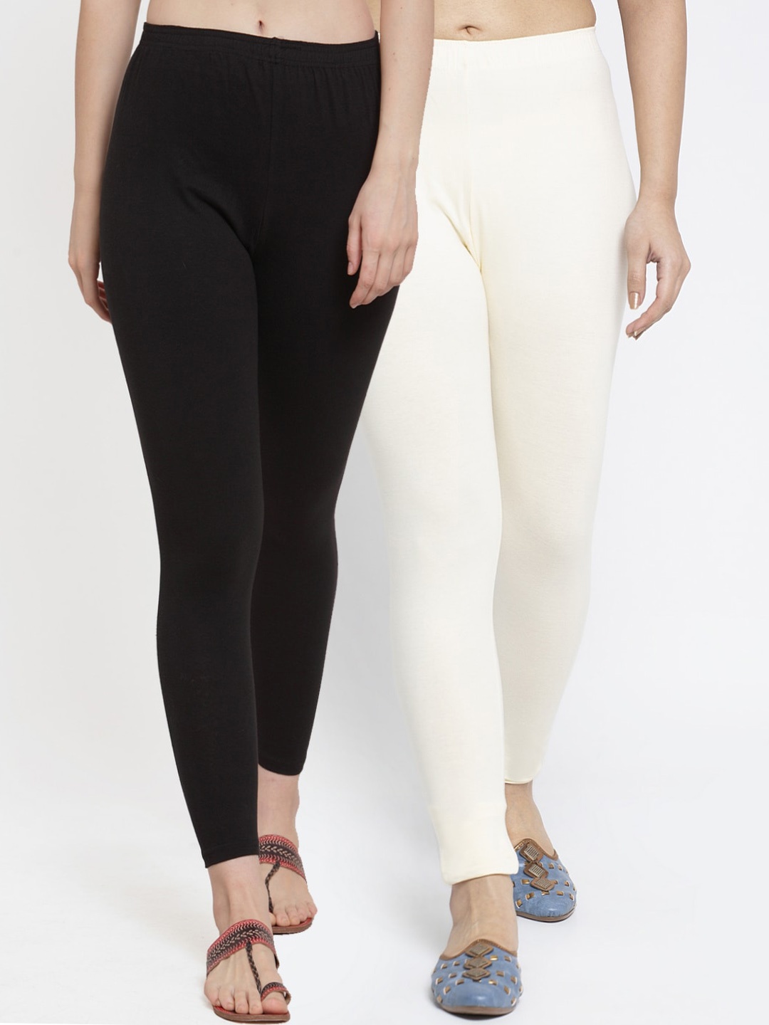 

Jinfo Women Set Of 2 Cotton Lycra Ankle-Length Leggings, Black