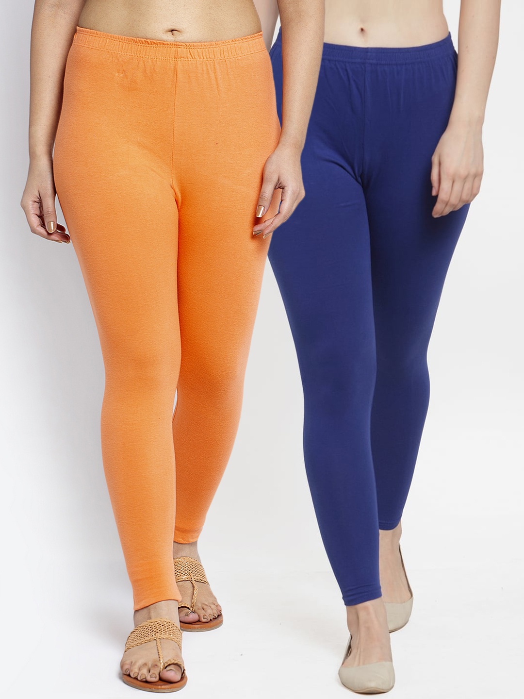

Jinfo Women Pack Of 2 Solid Ankle-Length Leggings, Blue