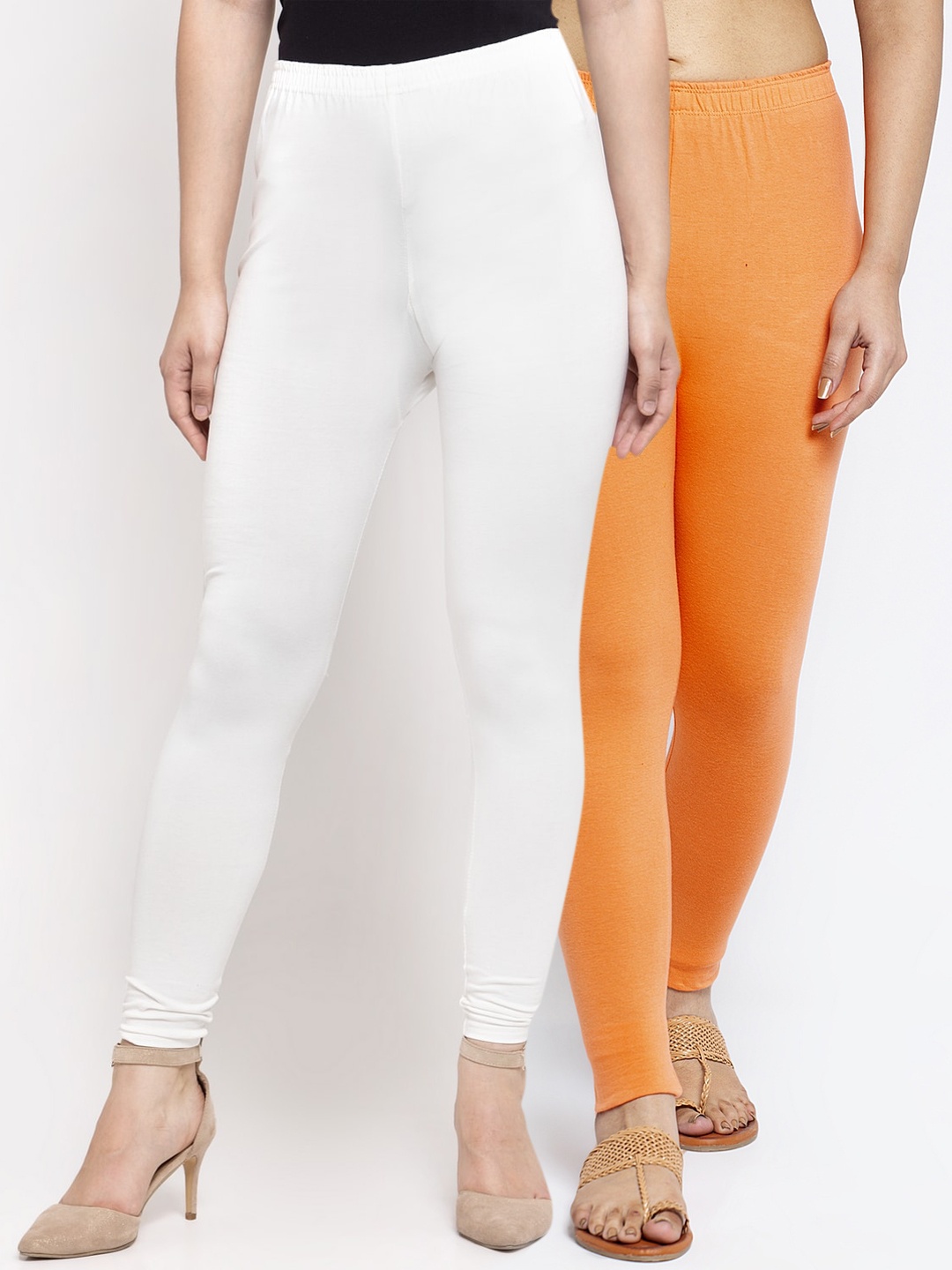 

Jinfo Women Pack Of 2 Solid Ankle-Length Leggings, White