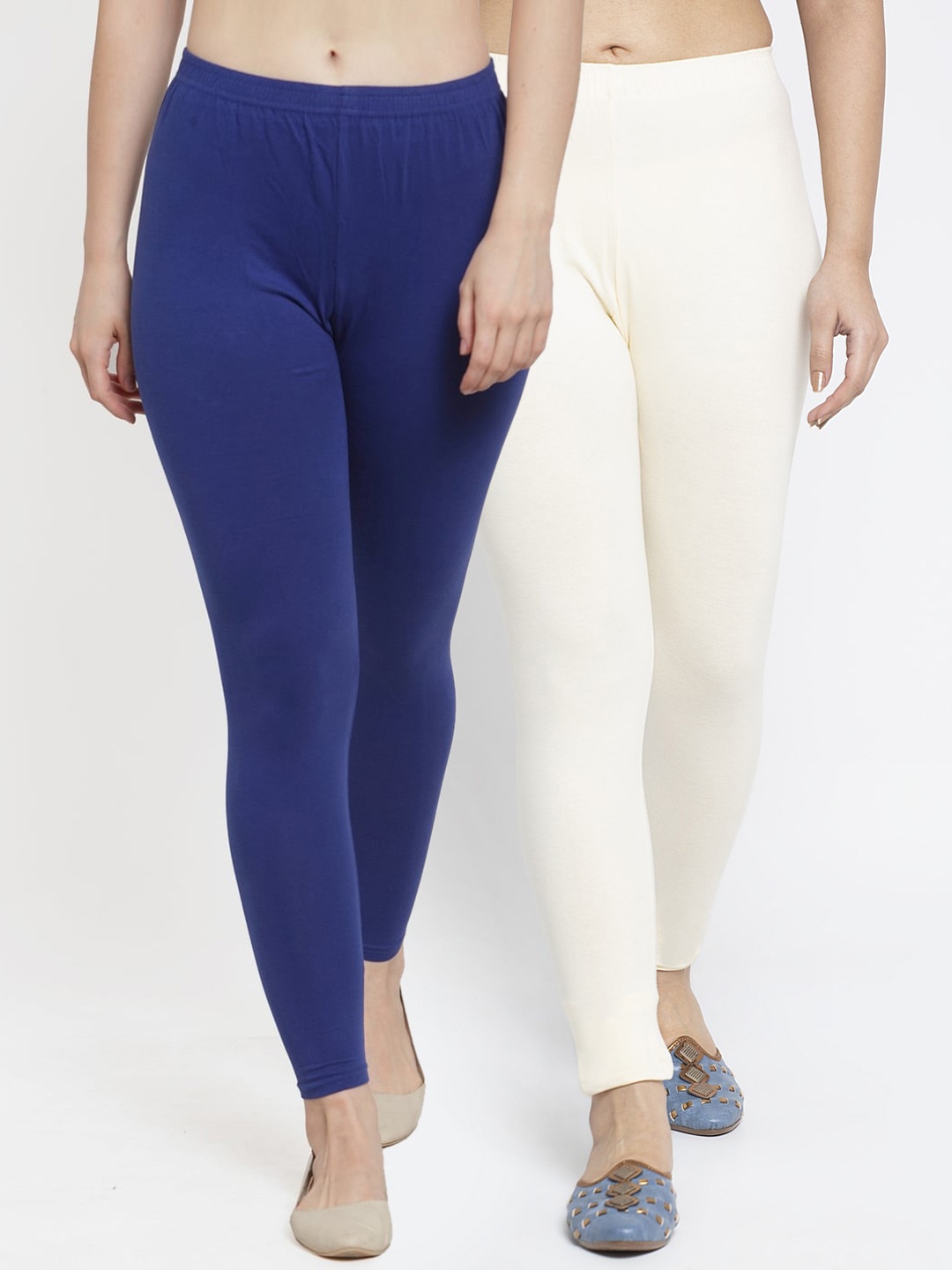 

Jinfo Women Pack Of 2 Solid Ankle-Length Leggings, Blue