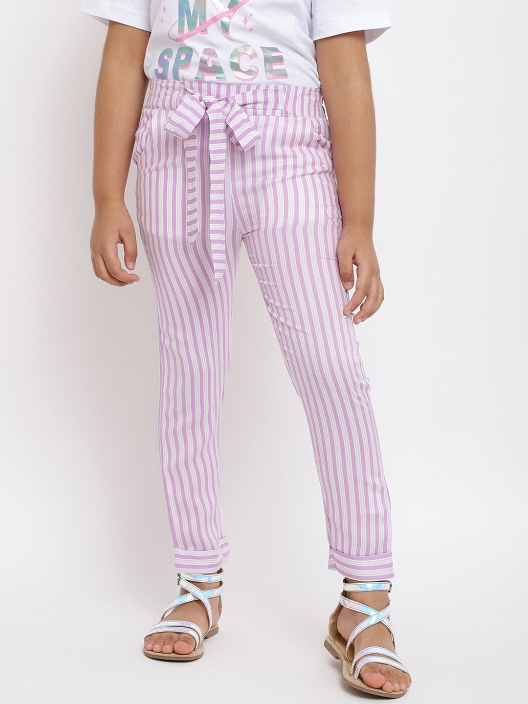 

TALES & STORIES Girls Purple Striped Trousers