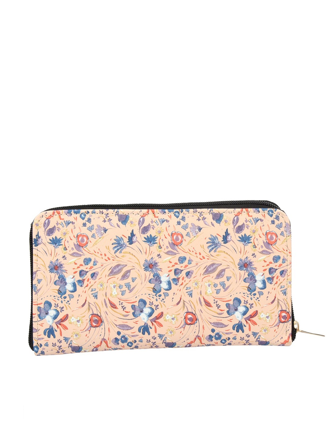 

MAMMON Women Beige & Blue Floral Printed PU Zip Around Wallet