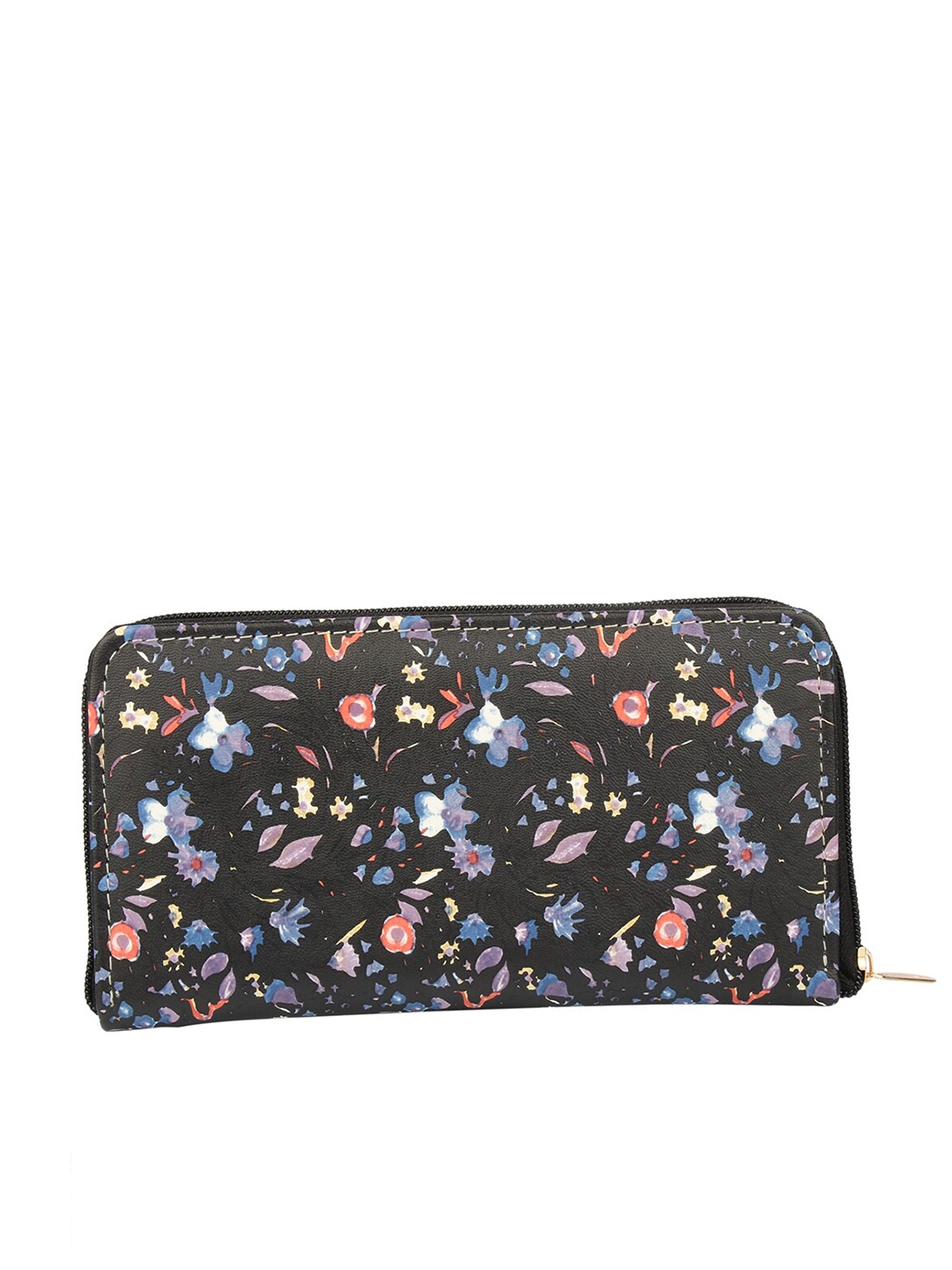 

MAMMON Women Black & Pink Floral Printed PU Zip Around Wallet