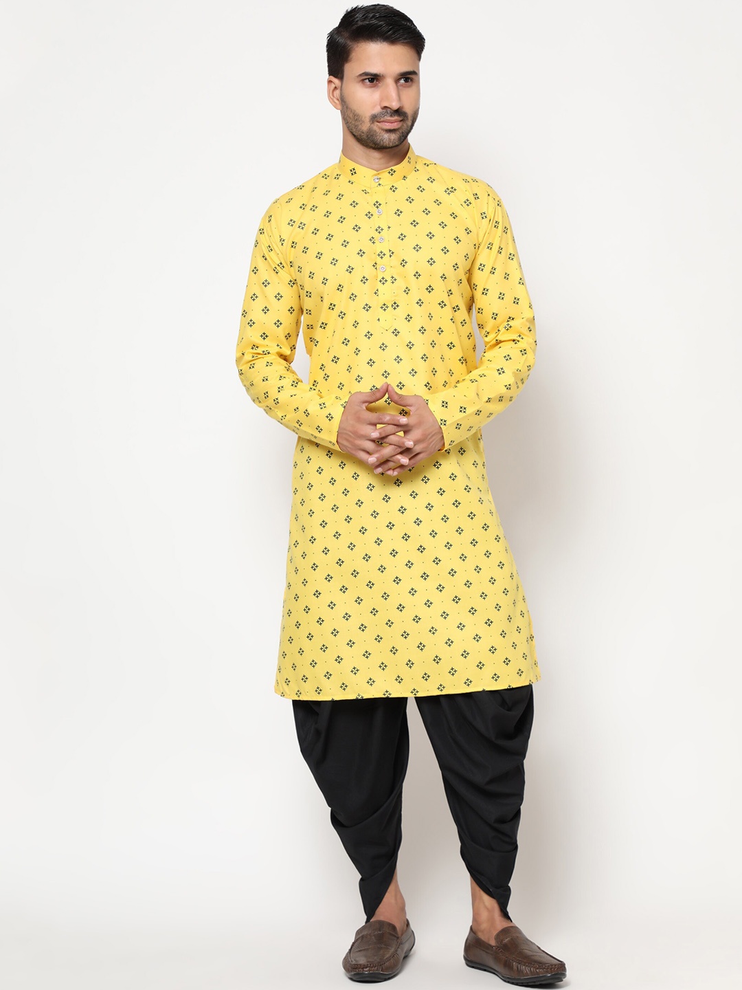 

PEONY SMART WORLD Men Yellow Ethnic Motifs Printed Kurta with Dhoti Pants