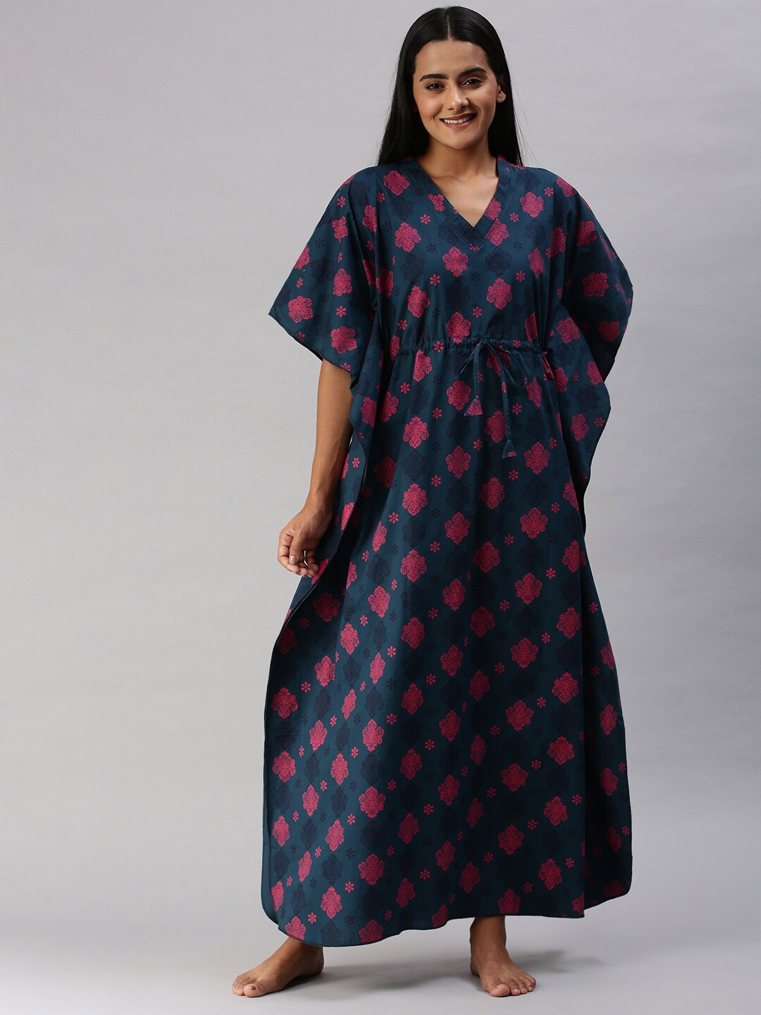 

Kryptic Blue Printed Maxi Pure Cotton Nightdress